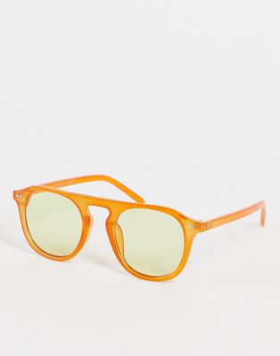 Noisy May aviator sunglasses with yellow lens in orange