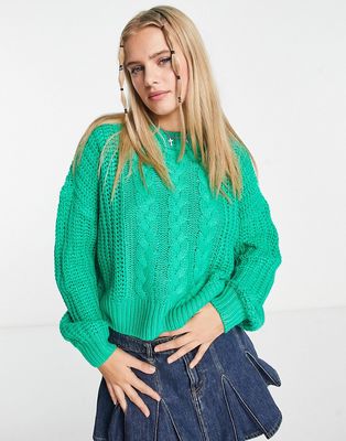 Noisy May cable knit sweater in bright green