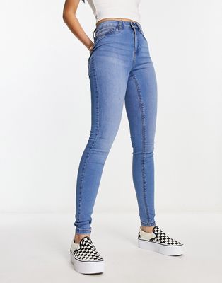 Noisy May Callie high rise skinny jeans in light blue