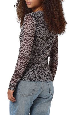 Noisy may Carrie Leopard Print Long Sleeve Top in Grey Leopard