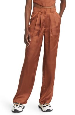 Noisy may Clarie High Waist Wide Leg Satin Pants in Cappuccino