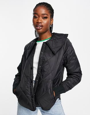 Noisy May collina quilted shacket with collar in black