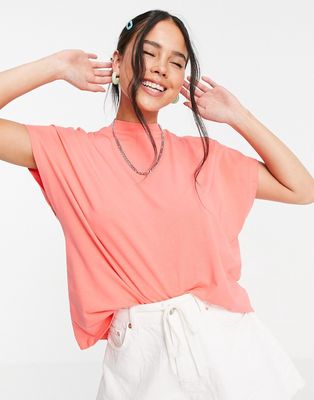 Noisy May cotton high neck t-shirt in washed orange