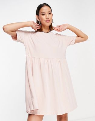 Noisy May cotton mini smock t-shirt dress in pink - PINK