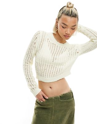 Noisy May crew neck knit top in beige-Neutral