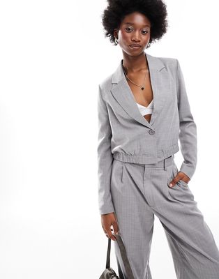 Noisy May cropped blazer with elastic waist in light gray - part of a set