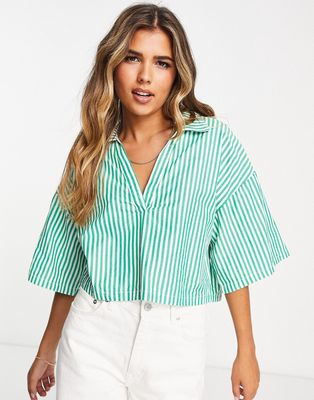 Noisy May cropped striped shirt in island green