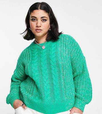 Noisy May Curve cable knit sweater in bright green