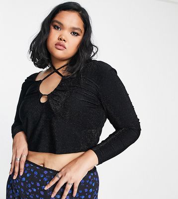 Noisy May Curve cutout top with strap detail in black glitter
