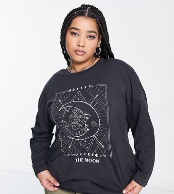 Noisy May Curve moon motif oversized t-shirt in black