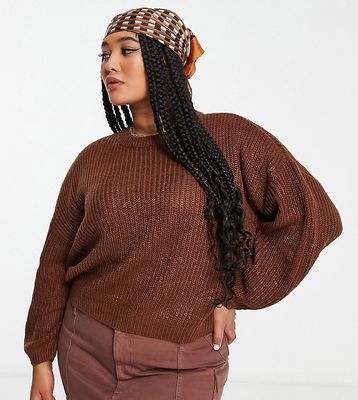 Noisy May Curve ribbed sweater in brown