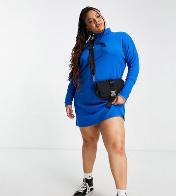 Noisy May Curve roll neck mini sweater dress in bright blue-Navy
