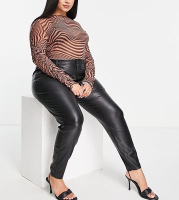 Noisy May Curve skinny faux leather pants in black