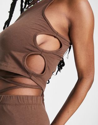 Noisy May cut out side high neck tank top in brown - part of a set