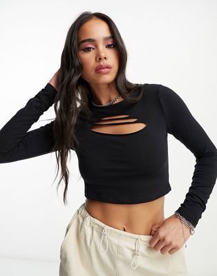Noisy May cut-out slits top in black