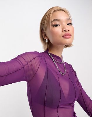 Noisy May exposed seam mesh top in purple