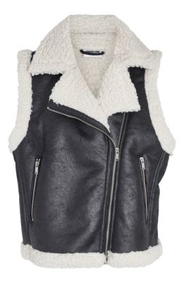 Noisy may Faux Leather & Faux Shearling Moto Vest in Chestnut
