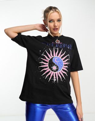 Noisy May 'find the balance' zodiac motif t-shirt in black