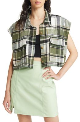 Noisy may Flanny Sleeveless Crop Flannel Shirt in Mermaid Black White Check