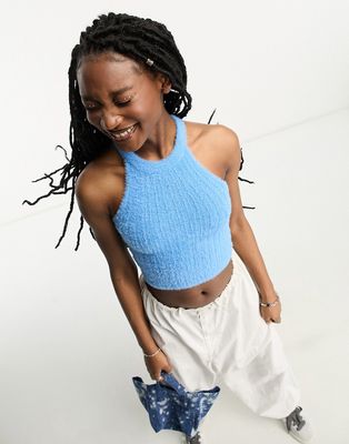 Noisy May fluffy knit top in blue