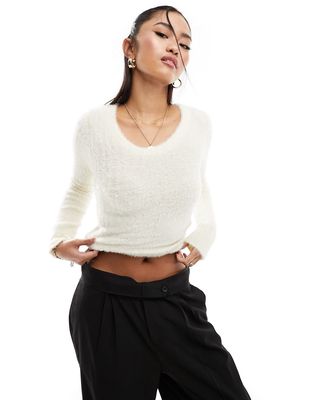 Noisy May fluffy knit top in white