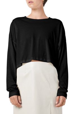 Noisy may Frida Long Sleeve Cotton Crop Top in Black