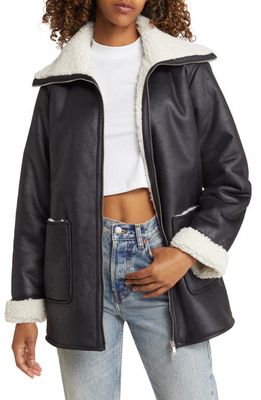 Noisy may Hailey Faux Leather Jacket with Faux Shearling Lining in Chestnut