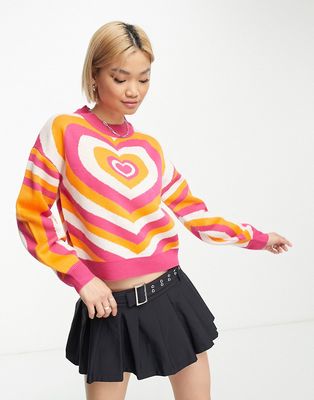 Noisy May heart sweater in pink and orange