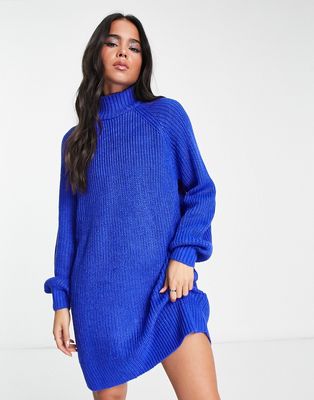 Noisy May high neck mini sweater dress in royal blue