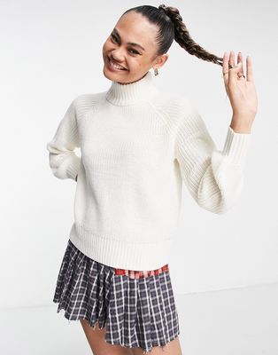 Noisy May high neck ribbed sweater in white