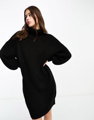 Noisy May high neck wide sleeve knitted sweater dress in black