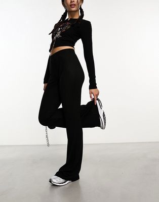 Noisy May high waisted knitted flared pants in black