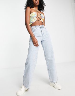 Noisy May high waisted wide leg jeans in light blue wash