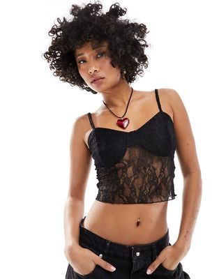 Noisy May lace crop top in black