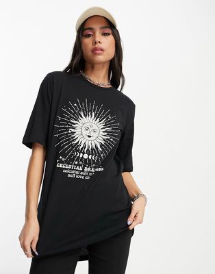 Noisy May longline graphic T-shirt in black