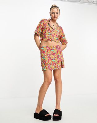 Noisy May low waisted mini skirt in bright floral - part of a set-Multi