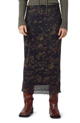 Noisy may Lucia Printed Mesh Maxi Skirt in Black Aop Frost Blom