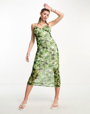 Noisy May mesh maxi dress in green floral