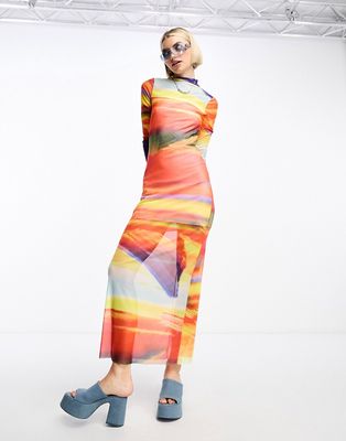 Noisy May mesh maxi dress in multi sunset print