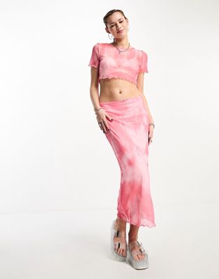Noisy May mesh maxi skirt in pink tie dye - part of a set