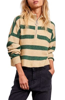 Noisy may New Alice Stripe Quarter Zip Sweater in Foliage Green Stripe
