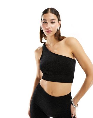 Noisy May one shoulder top in black glitter - part of a set