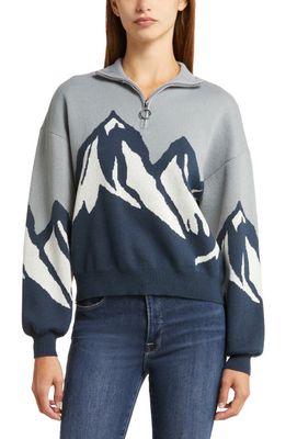 Noisy may Peaky Jacquard Half Zip Sweater in Cerulean Pattern Nav