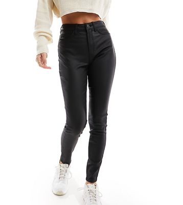 Noisy May Petite Callie coated skinny jeans in black
