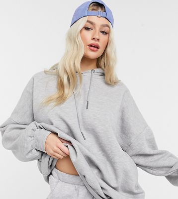 Noisy May Petite longline hoodie with wellness slogan in light gray melange