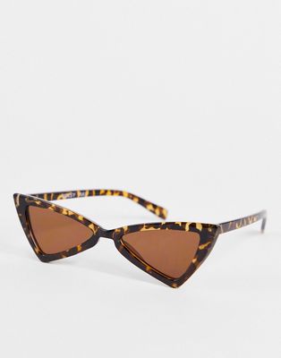 Noisy May pointy cateye sunglasses in brown tortoiseshell