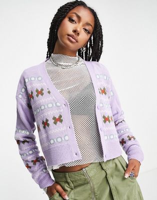 Noisy May printed cardigan in lilac-Purple