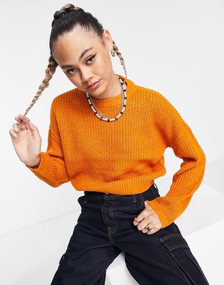 Noisy May ribbed cropped sweater in orange