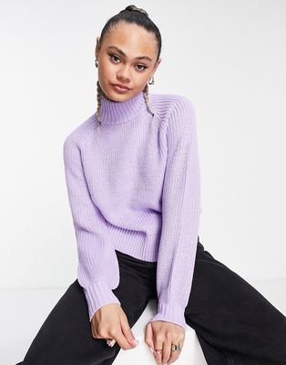 Noisy May ribbed high neck sweater in lilac-Purple