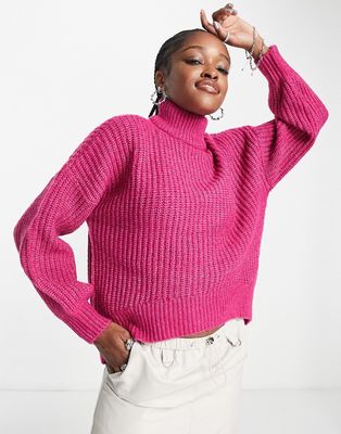 Noisy May ribbed roll neck sweater in pink